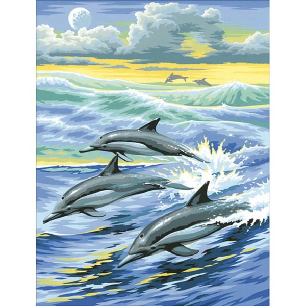 Broderie Diamant Kit - Famille de dauphins - 30 x 40 cm - Photo n°1