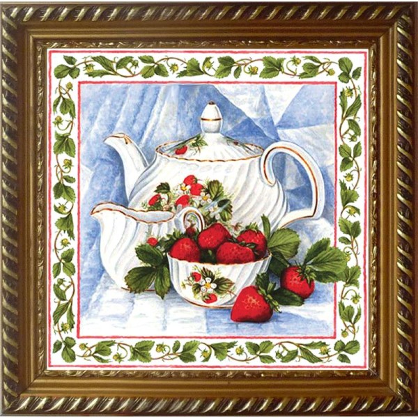 Broderie Diamant Kit - Thé aux fraises  25 x 25 cm - Photo n°1