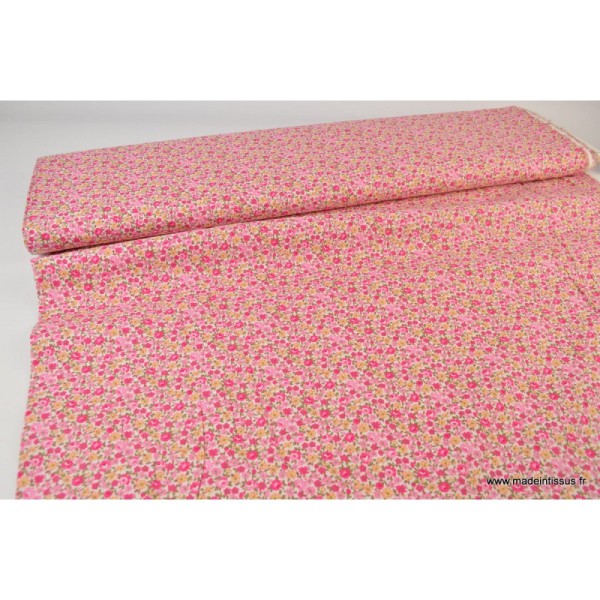 Tissu Popeline coton imprimé fleurs roses et Fuchsia .x1m - Photo n°3