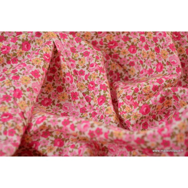 Tissu Popeline coton imprimé fleurs roses et Fuchsia .x1m - Photo n°4