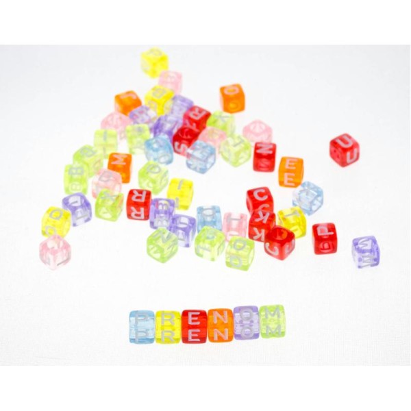 Lot 200 Perles Alphabet 6mm Transparent Multicouleur Cube 6mm - Photo n°1