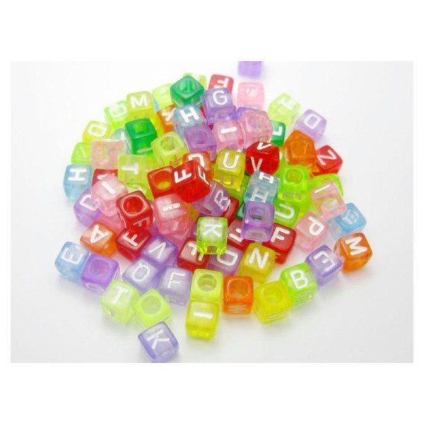 Lot 100 Perles Alphabet 6mm Transparent Multicouleur Cube 6mm - Photo n°2