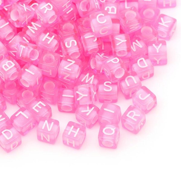 Lot de 100 Perle Rose Lettre Alphabet Cube 6mm Mixte - Photo n°1