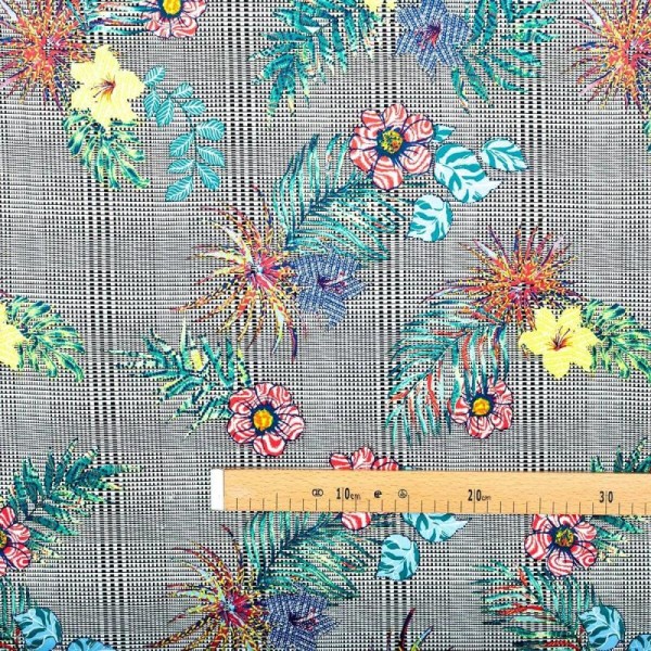 Tissu à carreaux & fleurs - Tropical multicolore - Photo n°2