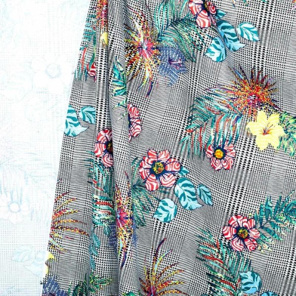 Tissu à carreaux & fleurs - Tropical multicolore - Photo n°3