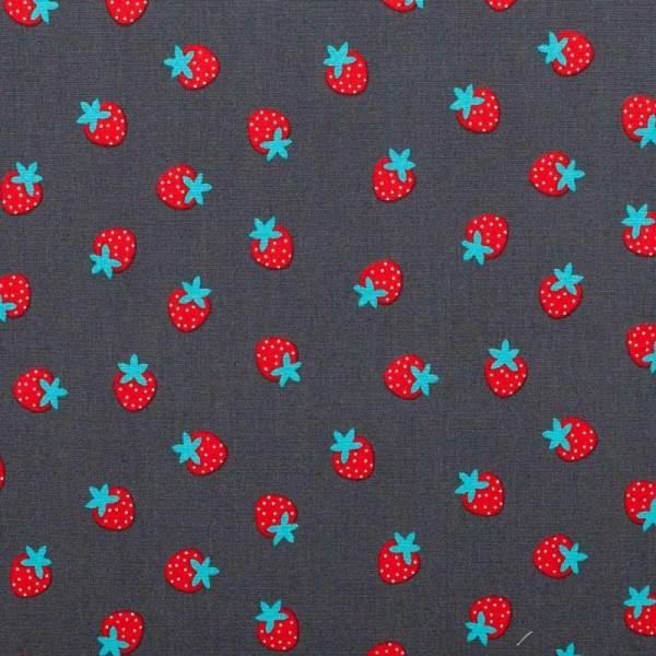Tissu popeline coton fraise - Gris - Photo n°1
