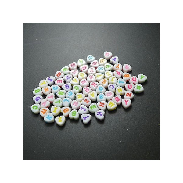 100 Perles Alphabet 7mm Coeur Blanche Ecriture Mixte Acrylique Lettre - Photo n°4