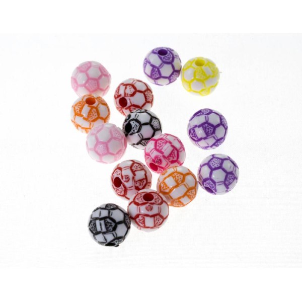 10 Perles Mixte 10mm acrylique Ballon de foot, Creation bijoux - Photo n°1