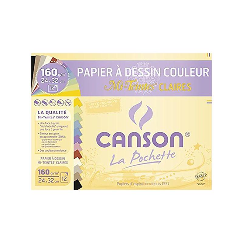 Canson 200002789 Pochette Papier à dessin Mi-Teintes 12 feuilles