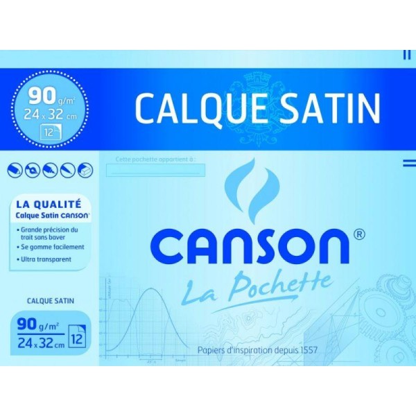 Papier Calque Satin Canson - Pochette - 90g/m² 12 feuilles 24x32 - Photo n°1