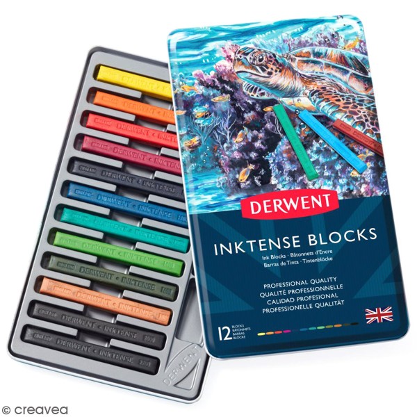 Pastels secs Derwent Inktense Bâtonnets - Boîte métal de 12 pastels - Photo n°1