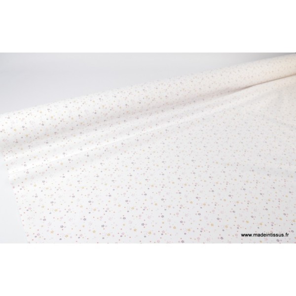 Tissu coton oeko tex imprimé petites étoiles mauves fond blanc - Photo n°3