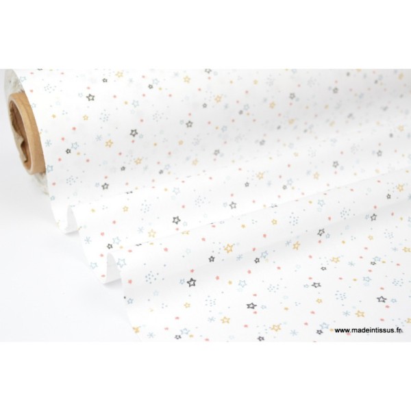 Tissu coton oeko tex imprimé petites étoiles bleues fond blanc - Photo n°2