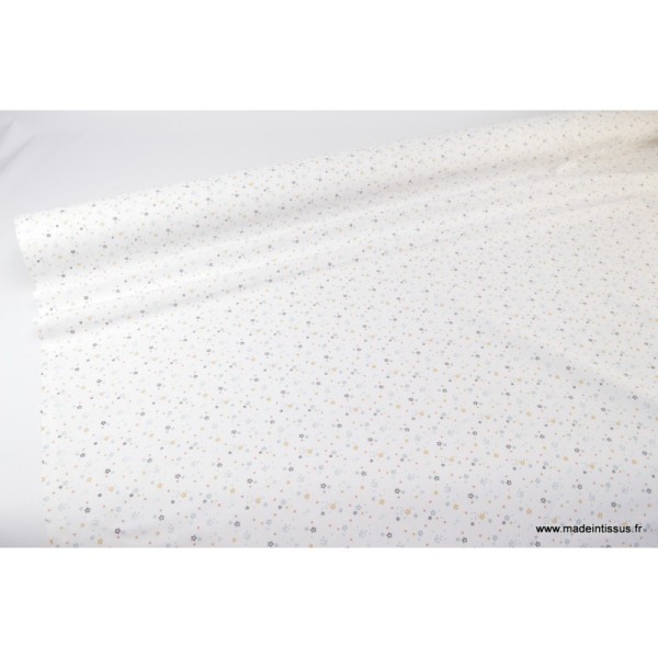 Tissu coton oeko tex imprimé petites étoiles bleues fond blanc - Photo n°3