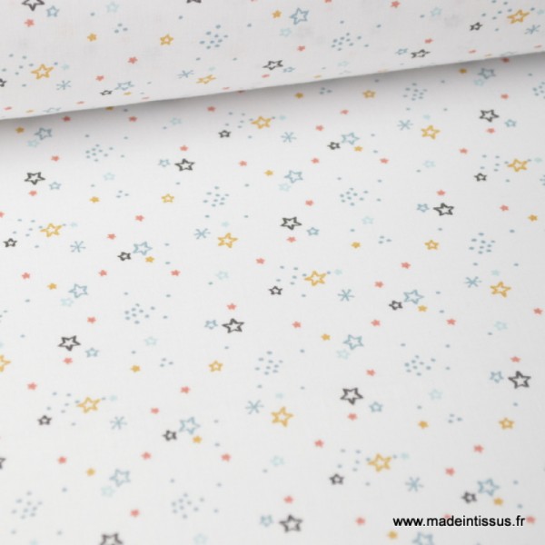 Tissu coton oeko tex imprimé petites étoiles bleues fond blanc - Photo n°1