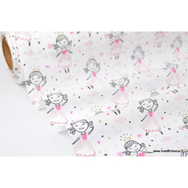 Tissu coton imprimé princesse danseuse rose - Photo n°2