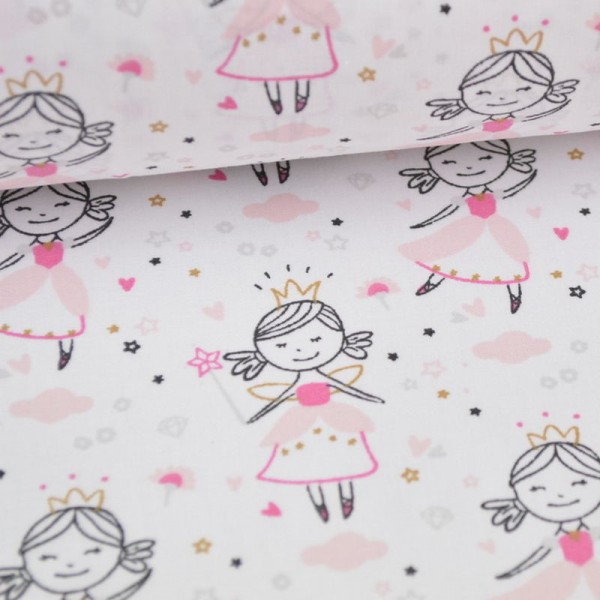 Tissu coton imprimé princesse danseuse rose - Photo n°1
