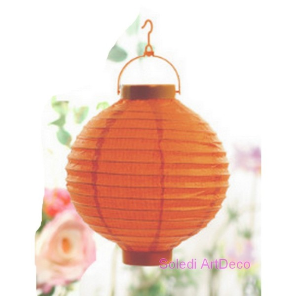 Petit Lampion Boule LED en Papier Orange, Lanterne diam. 20 cm, avec suspension, pour extérieur - Photo n°1