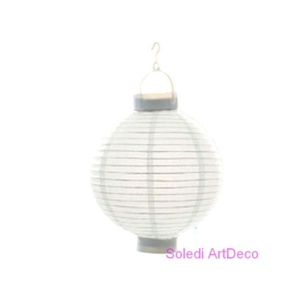 Petit Lampion Boule LED en Papier Blanc, Lanterne diam. 20 cm, avec suspension, pour extérieur - Photo n°1