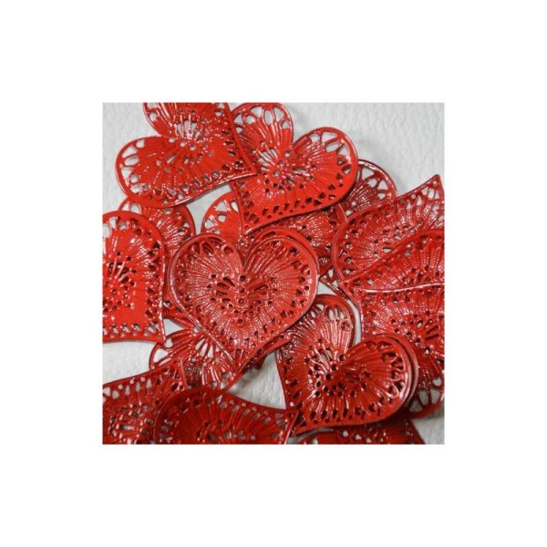 Cœur en métal dentelé rouge - par 6 - Dim : 3.5 cm - Photo n°2