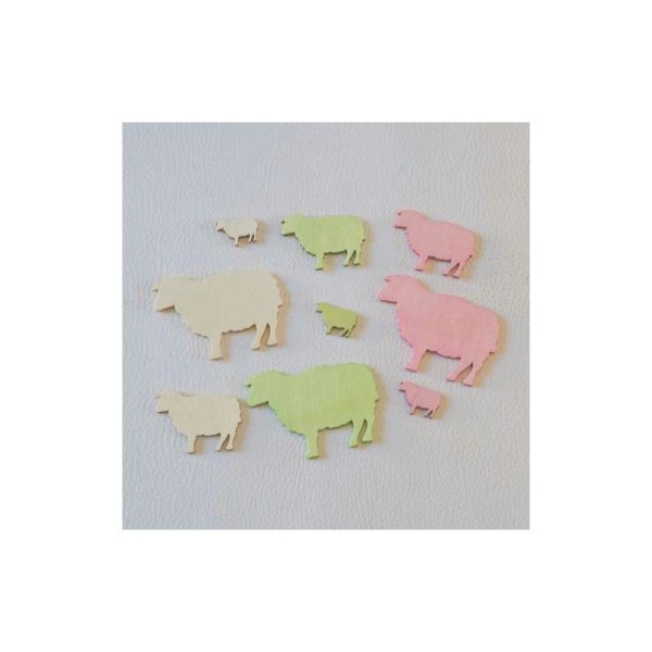 Moutons en bois - 3 tailles différentes 2 - 4 - 6 cm - vendus par lot de 9 - Photo n°1