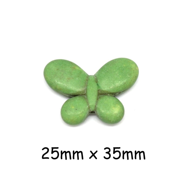 2 Perles Papillon Vert Amande En Pierre Synthétique Imitation 