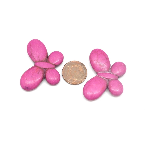 2 Perles Papillon Rose Fuchsia En Pierre Synthétique Imitation 