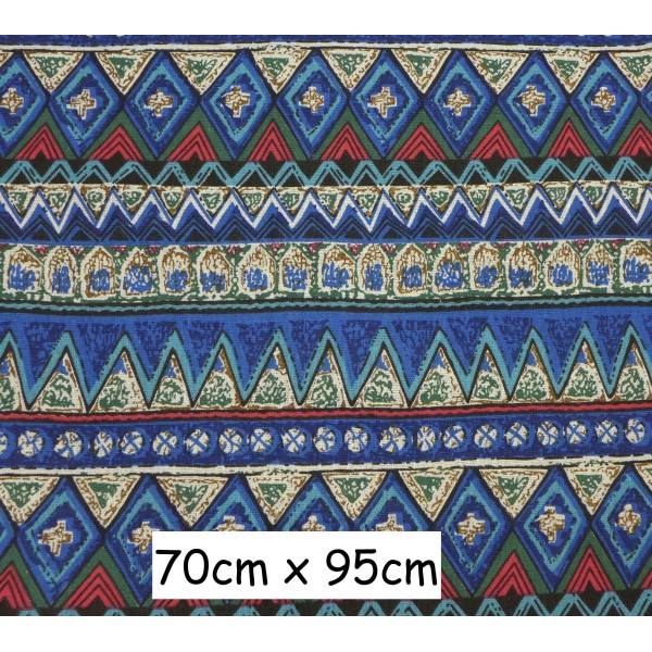 Coupon Tissus Ethnique Aztèque Style Bohème Multicolore 70cm X 95cm Bleu, Rouge, Noir, Beige - Photo n°1