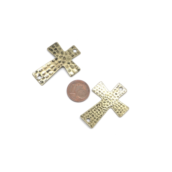 2 Perle De Jonction, Connecteur Croix En Métal De Couleur Bronze Martelé - Photo n°3