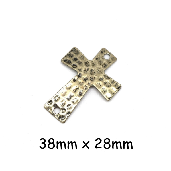 2 Perle De Jonction, Connecteur Croix En Métal De Couleur Bronze Martelé - Photo n°1