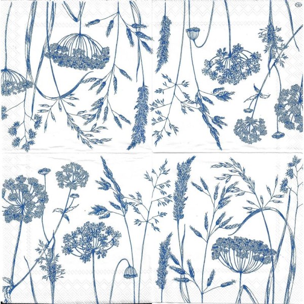 4 Serviettes en papier Ivraie Fleurs bleues Format Cocktail - Photo n°2