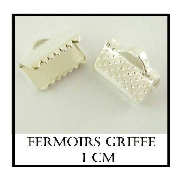 LOT 20 Petits fermoirs griffe 10 mm - ruban, argent - Photo n°1