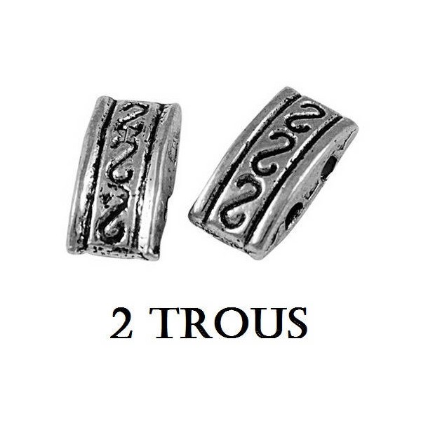LOT 10 CONNECTEURS 2 trous - perle intercalaire Métal argenté - Photo n°1