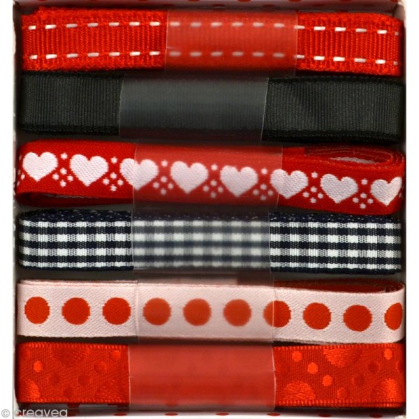 Ruban Mademoiselle Toga - Assortiment Rouge / gris 1 m x 6 - Photo n°2