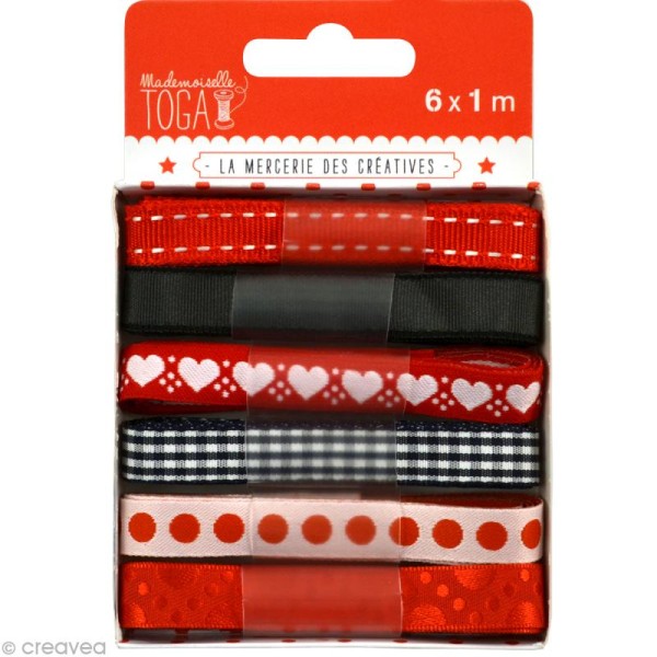 Ruban Mademoiselle Toga - Assortiment Rouge / gris 1 m x 6 - Photo n°1