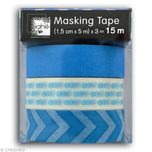 Masking tape Mahé - Bleu fluo - 3 rouleaux de 15 mm x 5 m - Photo n°2