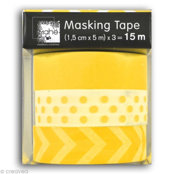 Masking tape Mahé - Jaune fluo - 3 rouleaux de 15 mm x 5 m - Photo n°2