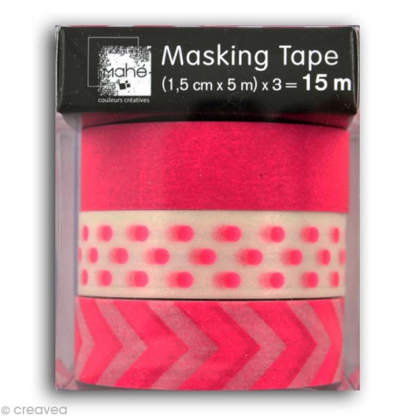 Masking tape Mahé - Rose fluo - 3 rouleaux de 15 mm x 5 m - Photo n°2
