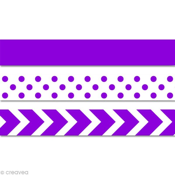 Masking tape Mahé - Violet fluo - 3 rouleaux de 15 mm x 5 m - Photo n°1