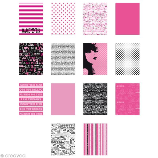 Papier scrap P'tit Bloc Black & pink 15 x 20 cm - 28 feuilles - Photo n°2