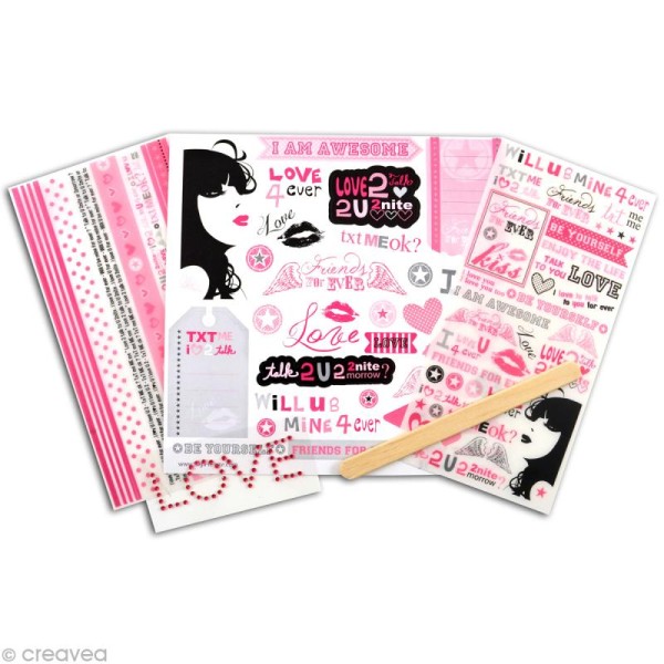 Kit embellissement scrapbooking Black & pink - Assortiment strass Rub-ons et stickers - Photo n°2