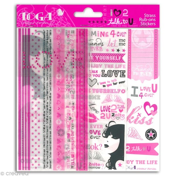 Kit embellissement scrapbooking Black & pink - Assortiment strass Rub-ons et stickers - Photo n°1