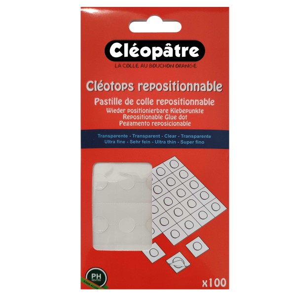 Pastille adhésive transparente Cléotops repositionnable - 100 pastilles de 8 mm - Photo n°1