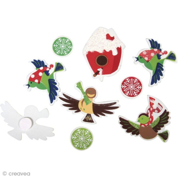 Miniature en bois Noël - Winter wonderland - Oiseaux d'hiver x 12 - Photo n°1