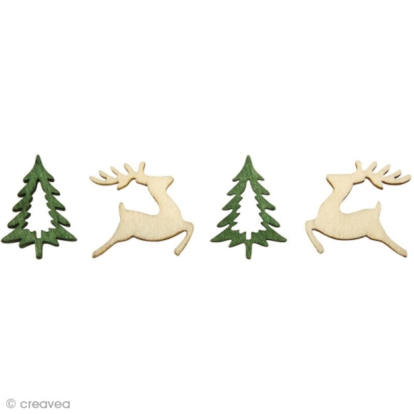 Miniature en bois - Christmas feeling - Sapin et renne 2 cm x 24 - Photo n°1