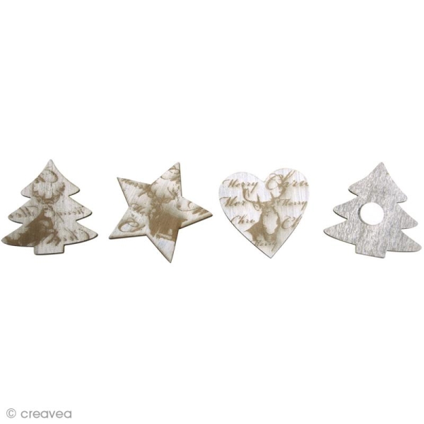 Miniature en bois Noël - Coeur Etoile et Sapin 4 cm x 3 - Photo n°1