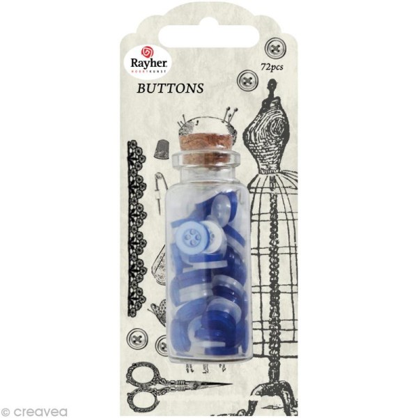 Assortiment de boutons Rayher - Bleu royal x 72 - Photo n°1