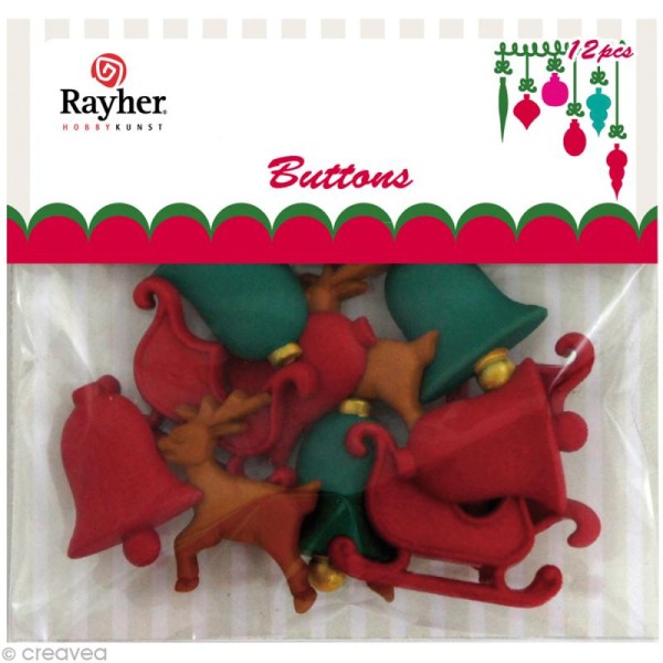 Assortiment de boutons Rayher - Noël x 12 - Photo n°1