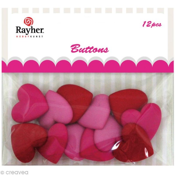 Assortiment de boutons Rayher - Coeurs x 12 - Photo n°1