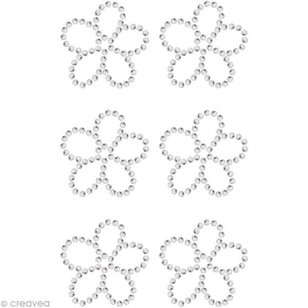 Strass autocollants motif Fleurs Cristal 2,8 x 2,8 cm - 6 pcs - Photo n°1